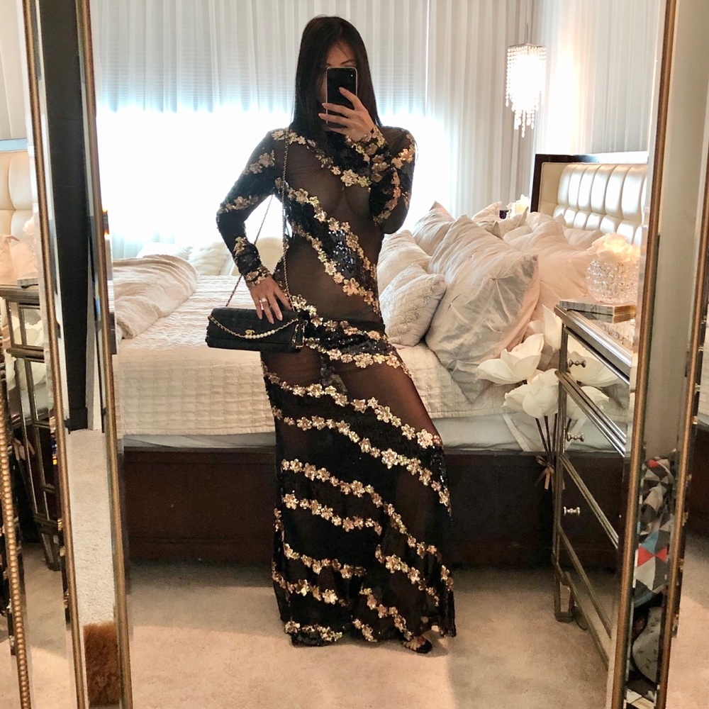 High Fashion Sheer Sequin Dress